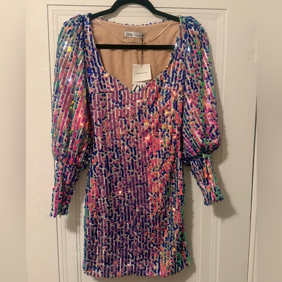 Zara Limited Edition 2019 Multicolored Sequin Mini Dress Size XS - NWT - Picture 6 of 16